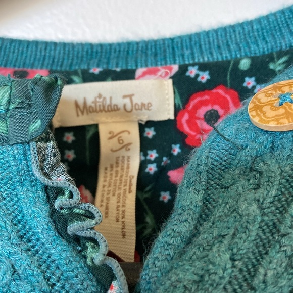 Matilda Jane Girls Size 6 Teal, with Sleeve Detail and Lace and Flowers - Picture 2 of 8